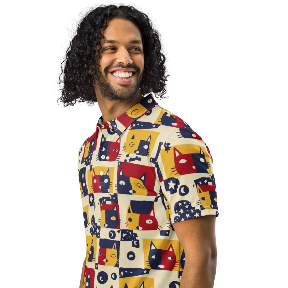 Cat’s Pajama Parade on Men's Slim Fit Polo Shirt — Left Front