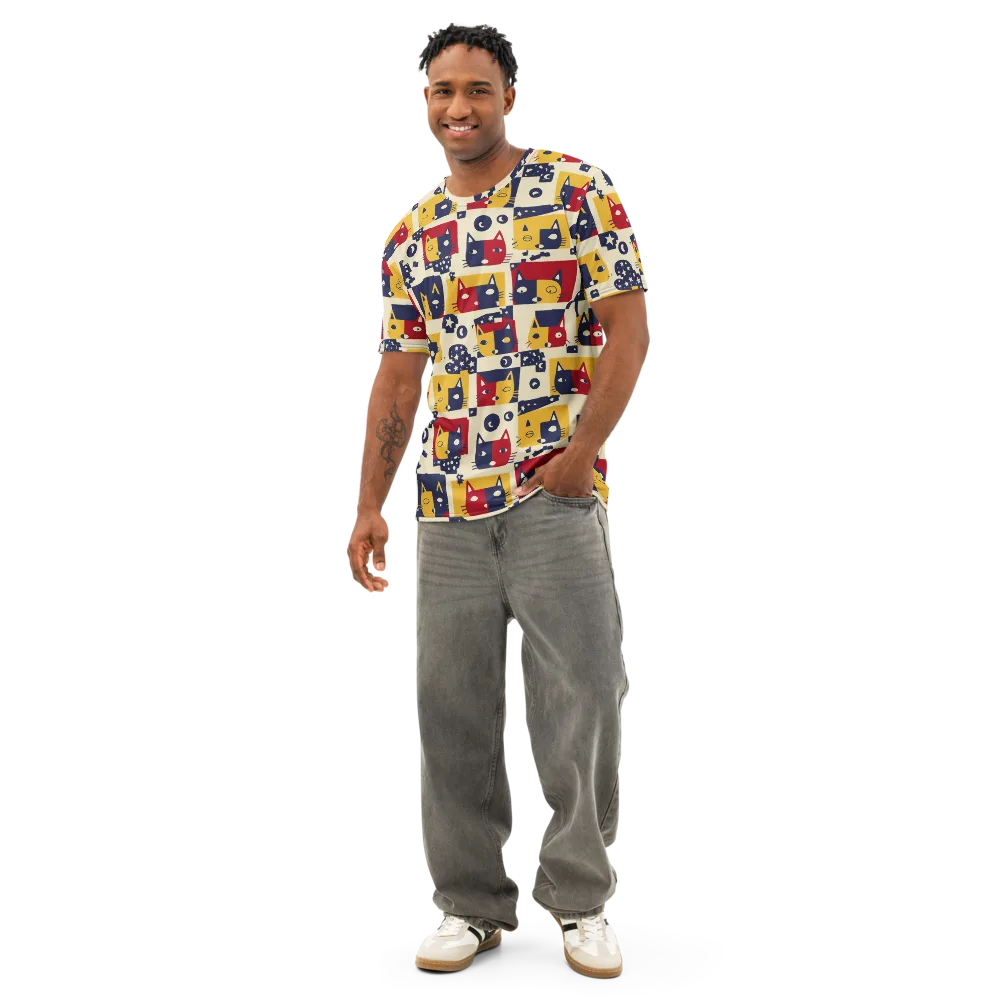 Cat’s Pajama Parade on Men's Cotton Crew Neck T-Shirt — Front