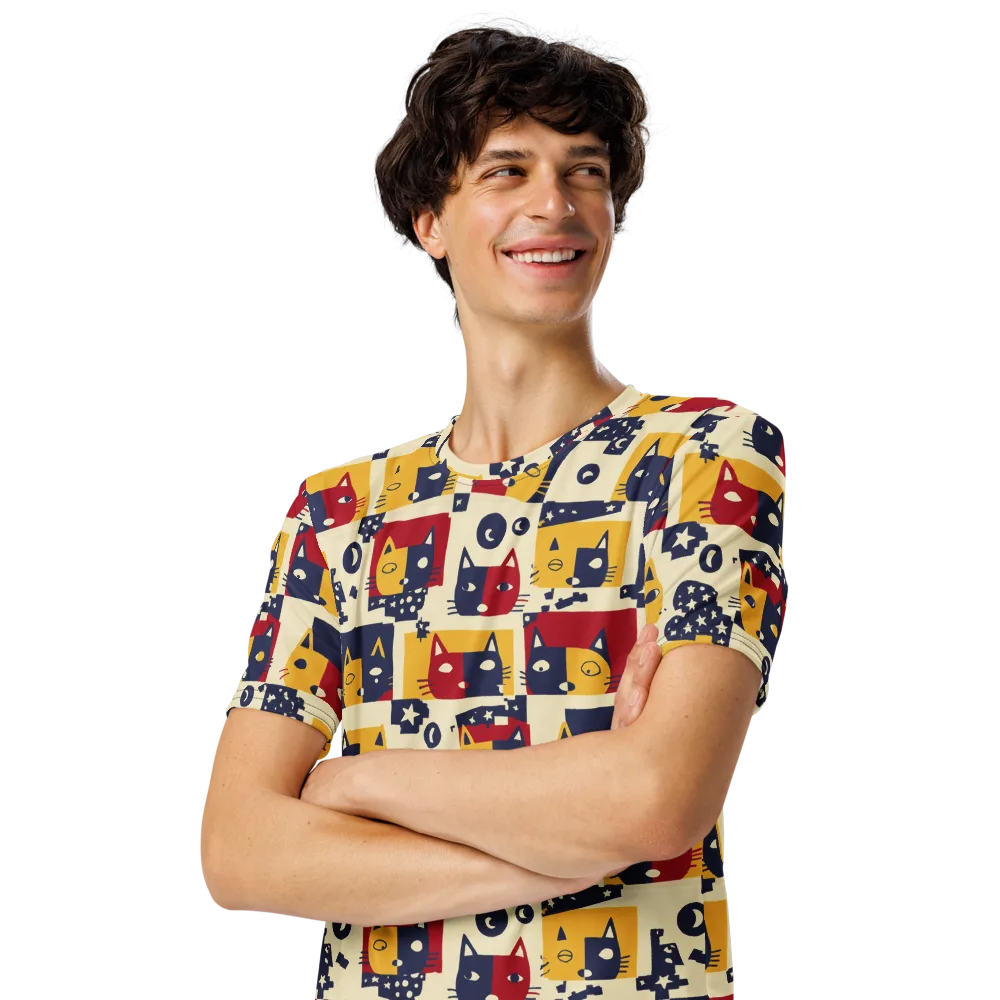 Cat’s Pajama Parade on Men's Crew Neck T-Shirt — Left Front