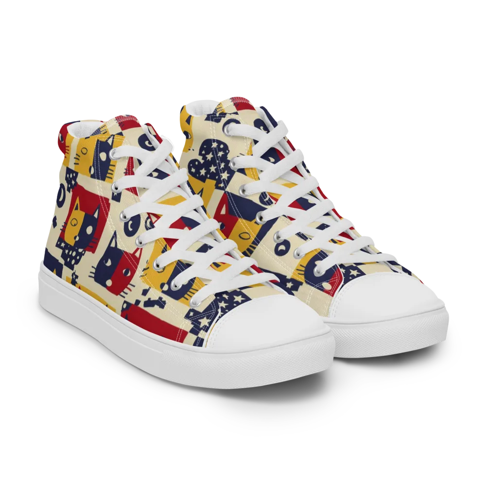 Cat’s Pajama Parade on Men's High Top Canvas Shoes — Right Front