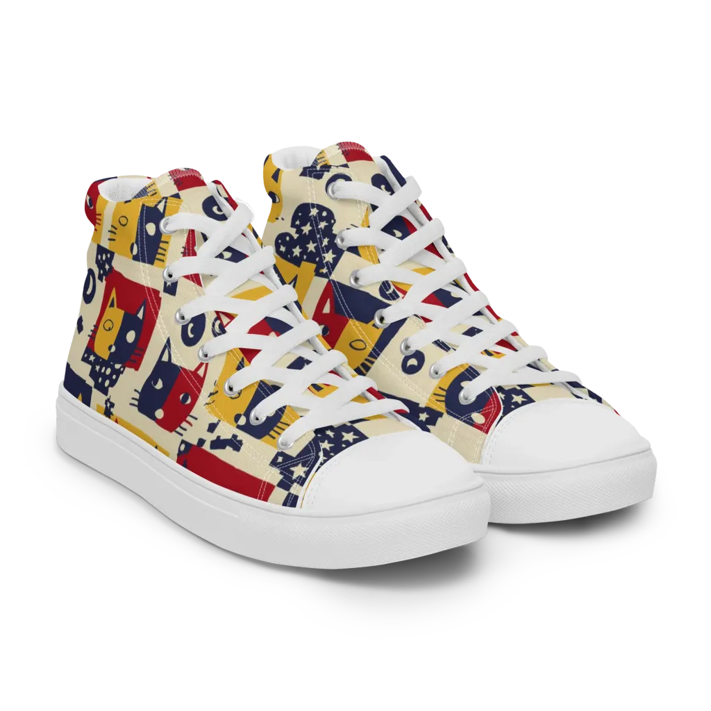 Cat’s Pajama Parade on Women's High Top Canvas Shoes — Right Front