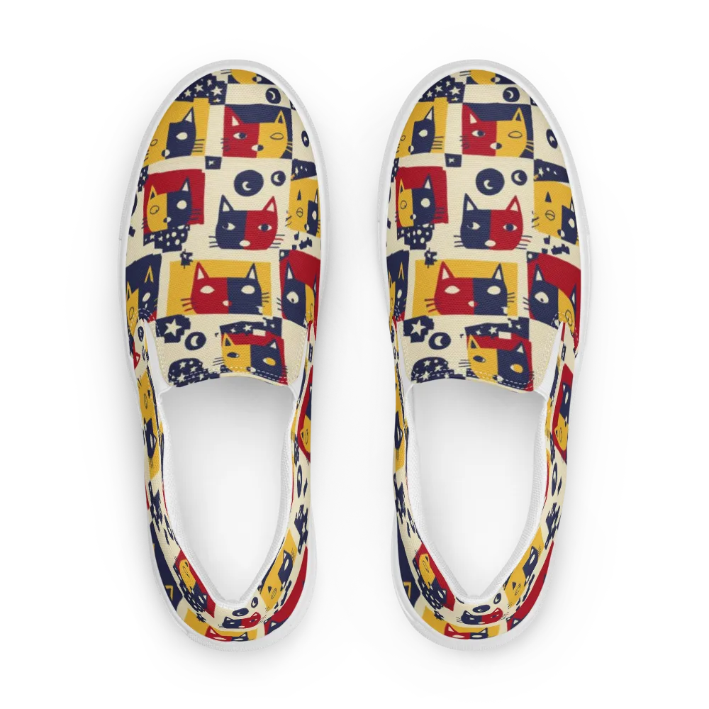 Cat’s Pajama Parade on Men's Slip-On Canvas Shoes — Front