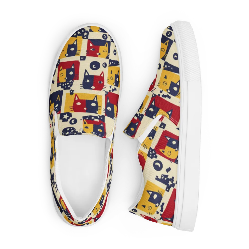 Cat’s Pajama Parade on Men's Slip-On Canvas Shoes — Front