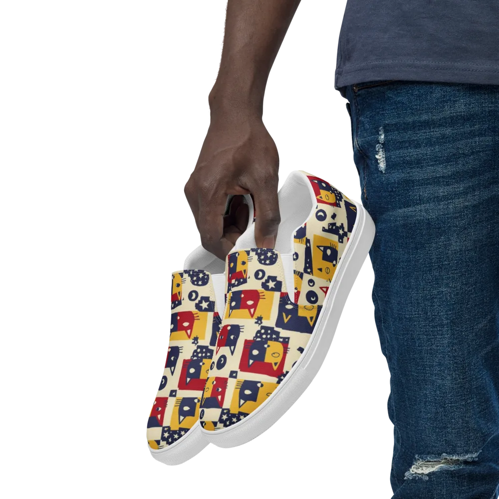 Cat’s Pajama Parade on Men's Slip-On Canvas Shoes — Left Front