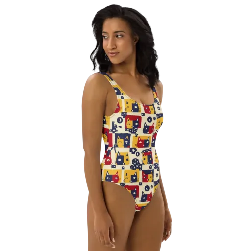 Cat’s Pajama Parade on a One-Piece Swimsuit