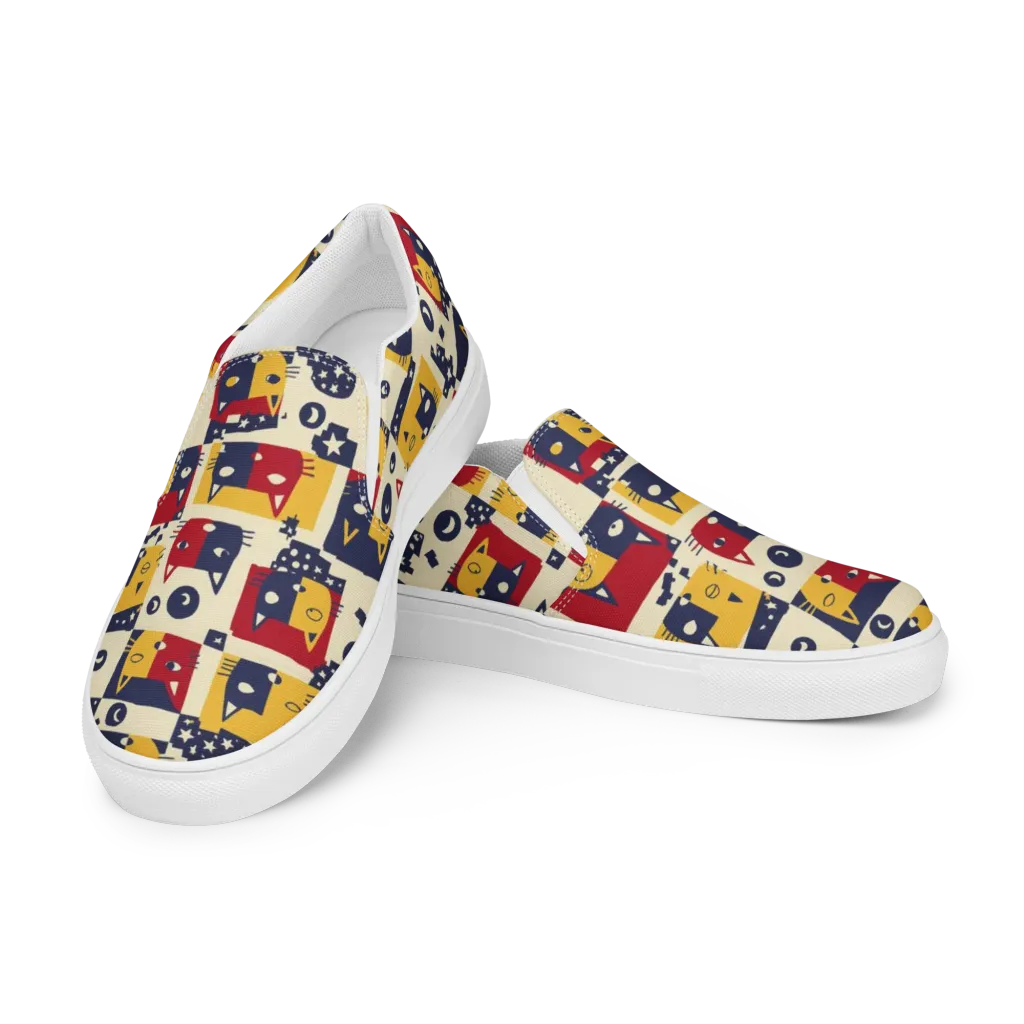 Cat’s Pajama Parade on Women's Slip-On Canvas Shoes — Left Front