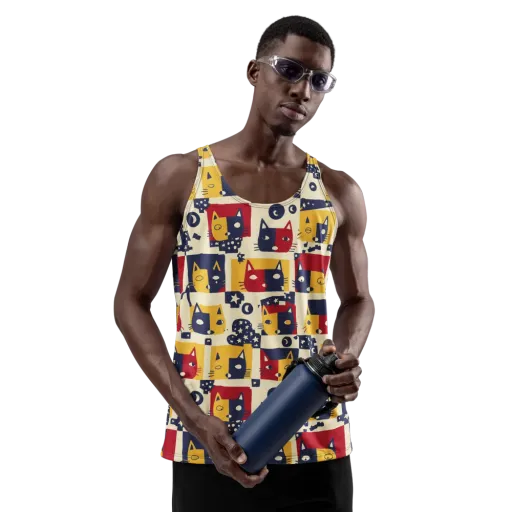 Cat’s Pajama Parade on a Men's Tank Top