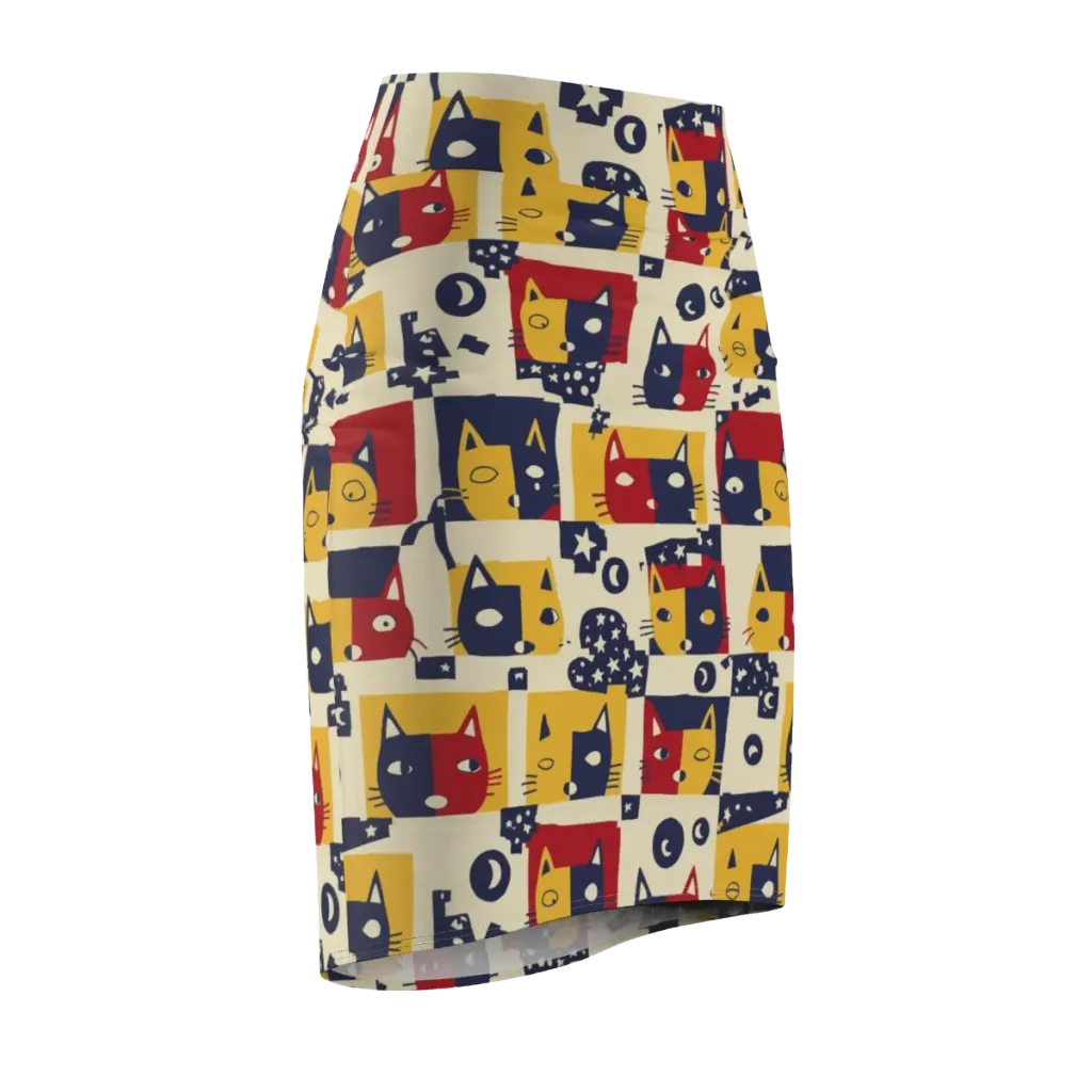 Cat’s Pajama Parade on Pencil Skirt — Front Side