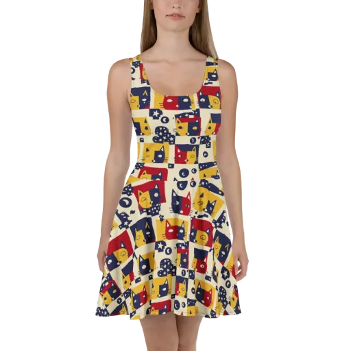 Cat’s Pajama Parade on a Skater Dress