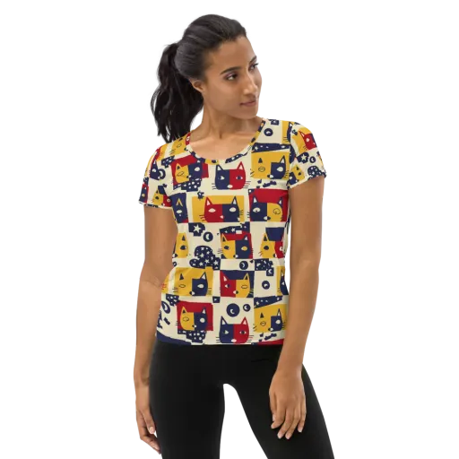 Cat’s Pajama Parade on a Women's Athletic T-Shirt