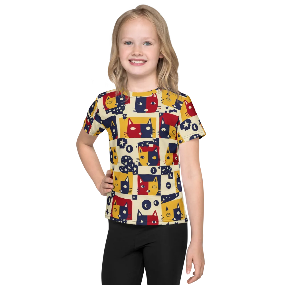 Cat’s Pajama Parade on Kids Crew Neck T-Shirt — Front
