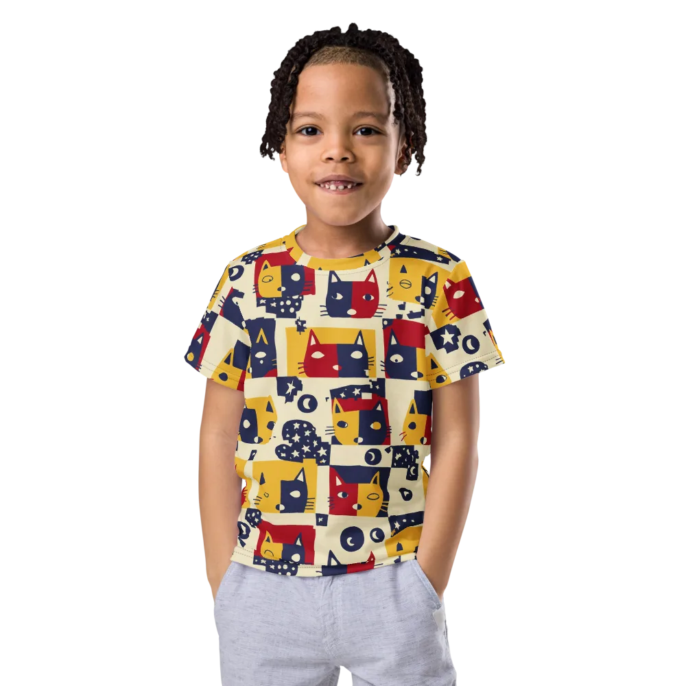 Cat’s Pajama Parade on Kids Crew Neck T-Shirt — Front