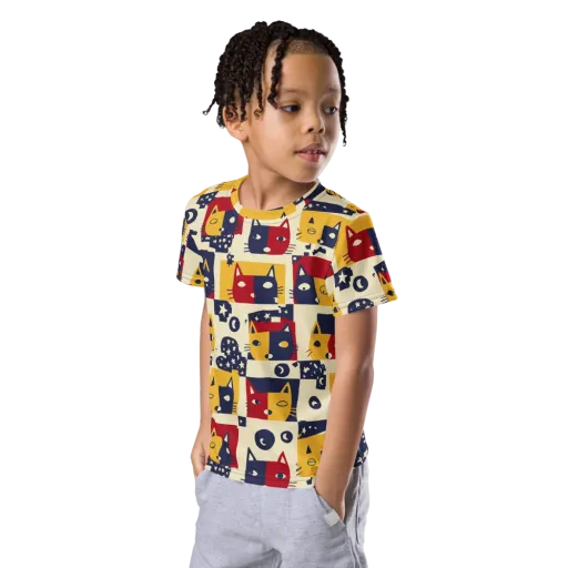 Cat’s Pajama Parade on a Kids Crew Neck T-Shirt