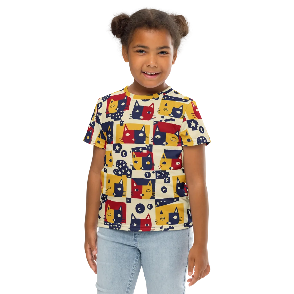 Cat’s Pajama Parade on Kids Crew Neck T-Shirt — Front
