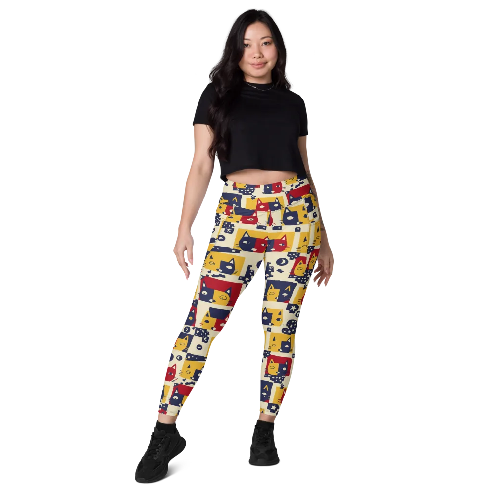 Cat’s Pajama Parade on Leggings with Pockets — Front