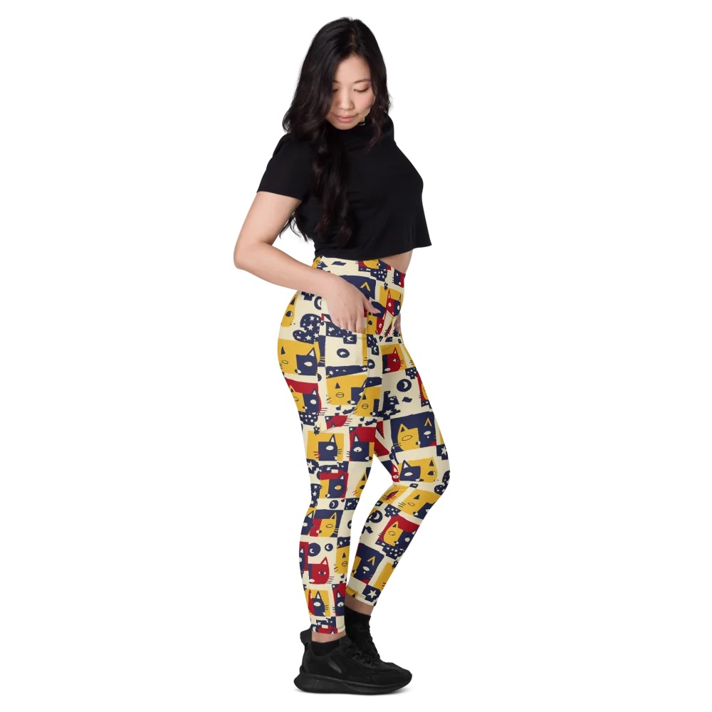 Cat’s Pajama Parade on Leggings with Pockets — Right