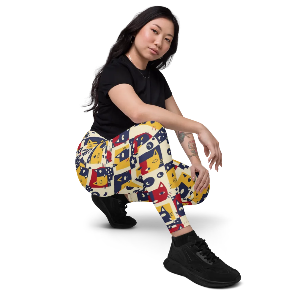 Cat’s Pajama Parade on Leggings with Pockets — Right Front