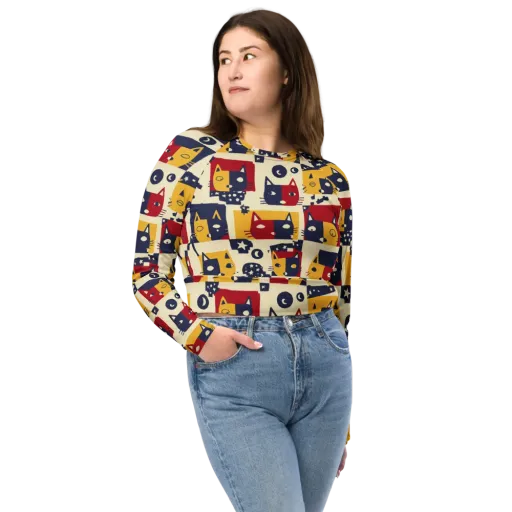 Cat’s Pajama Parade on a Long Sleeve Crop Top