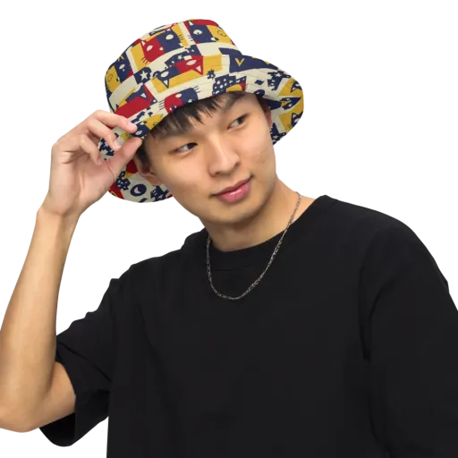 Cat’s Pajama Parade on a Reversible Bucket Hat