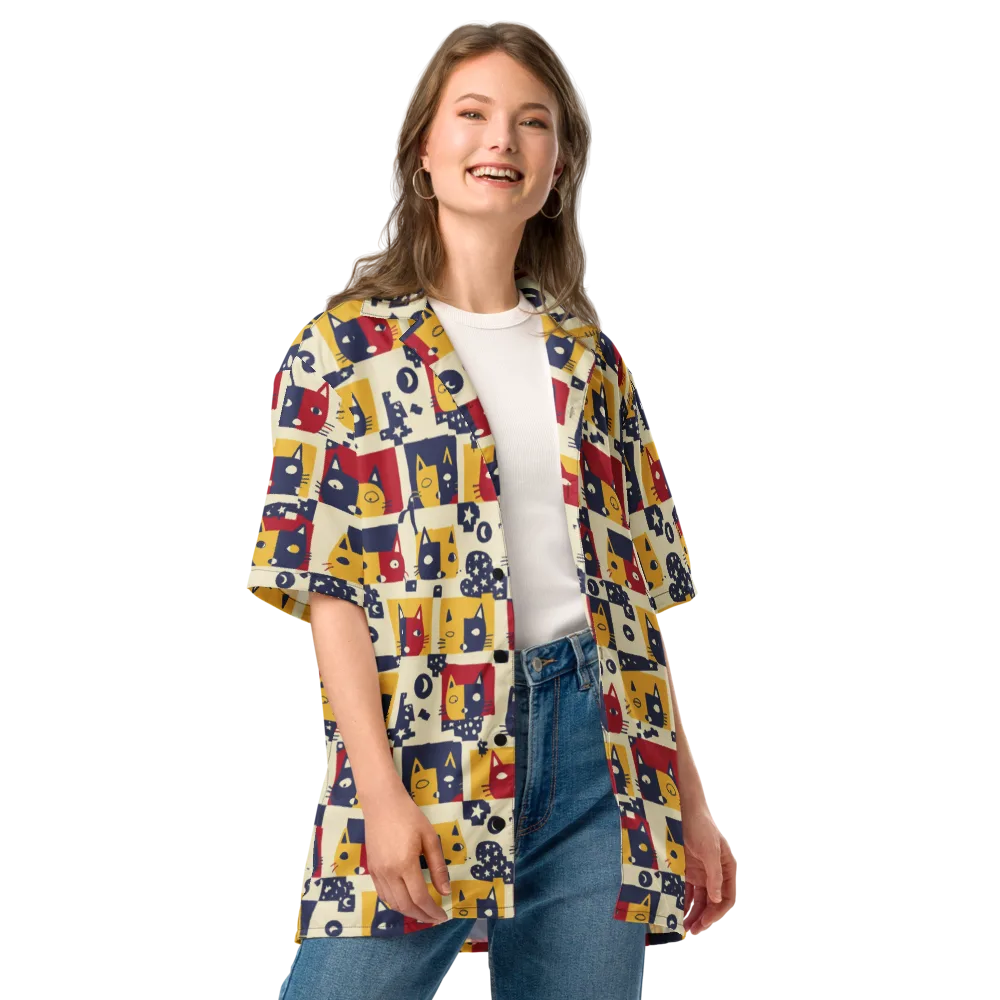 Cat’s Pajama Parade on Button Shirt — Front