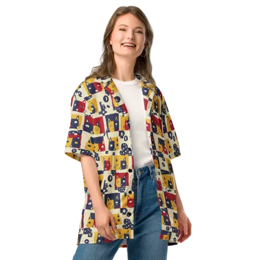 Cat’s Pajama Parade on a Button Shirt