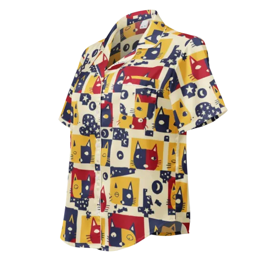 Cat’s Pajama Parade on a Women's Short Sleeve Pajama Top