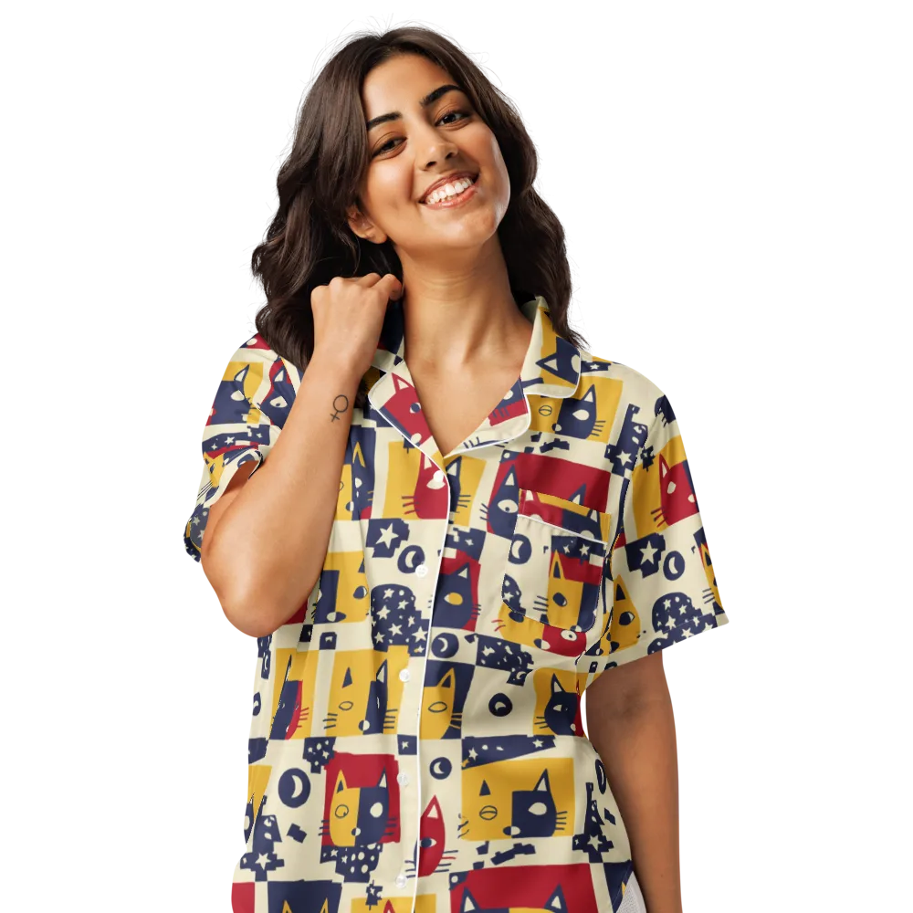 Cat’s Pajama Parade on Women's Short Sleeve Pajama Top — Front