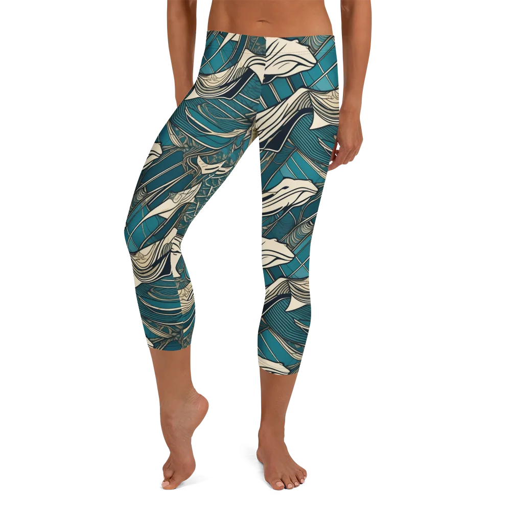 Teal Undertow on Capri Leggings — Front