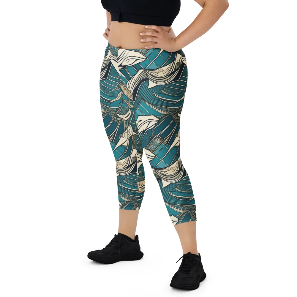 Teal Undertow on Capri Leggings — Front