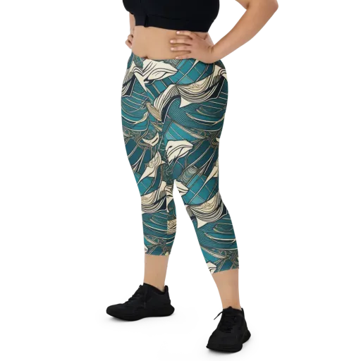 Teal Undertow on a Capri Leggings