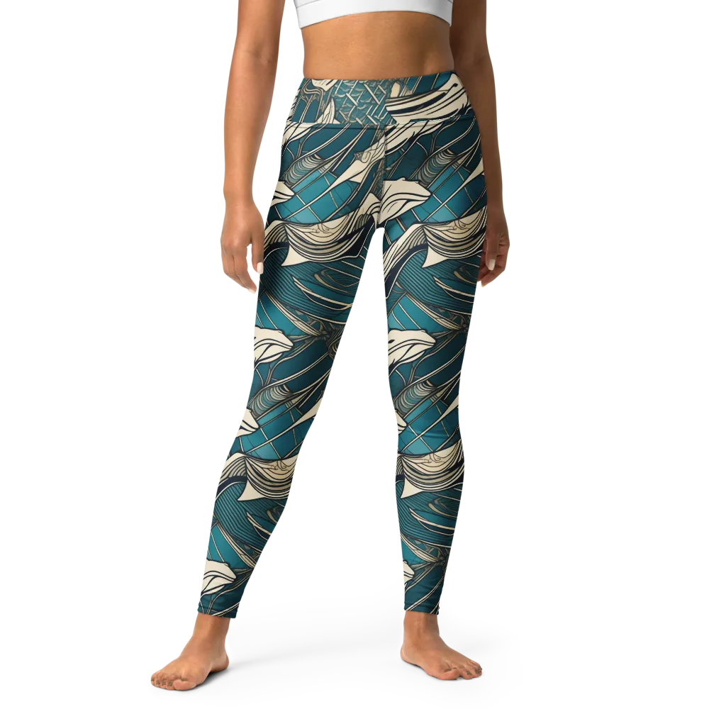 Teal Undertow on Yoga Leggings — Front