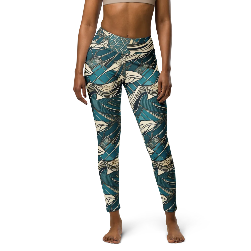 Teal Undertow on Yoga Leggings — Front