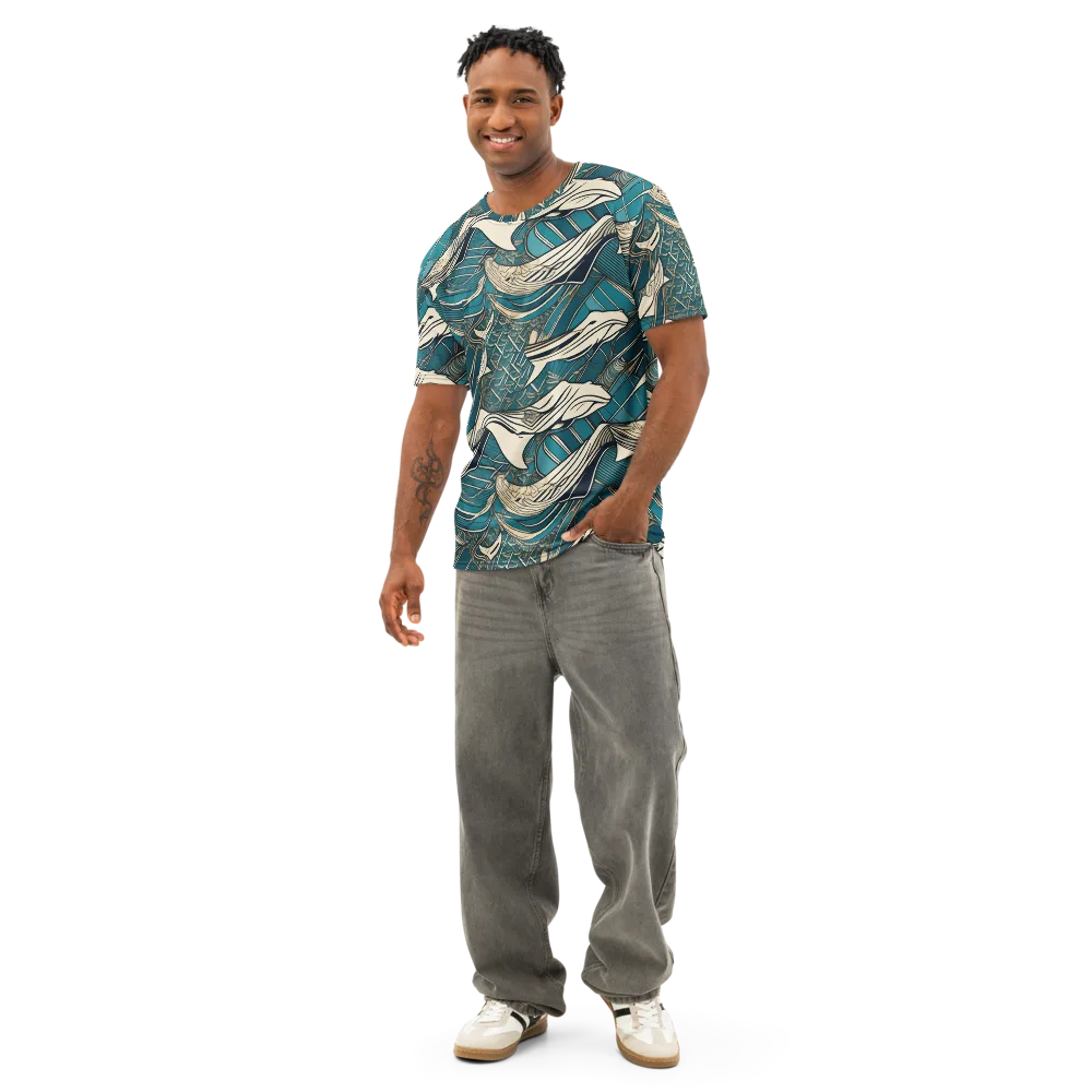 Teal Undertow on Men's Cotton Crew Neck T-Shirt — Front