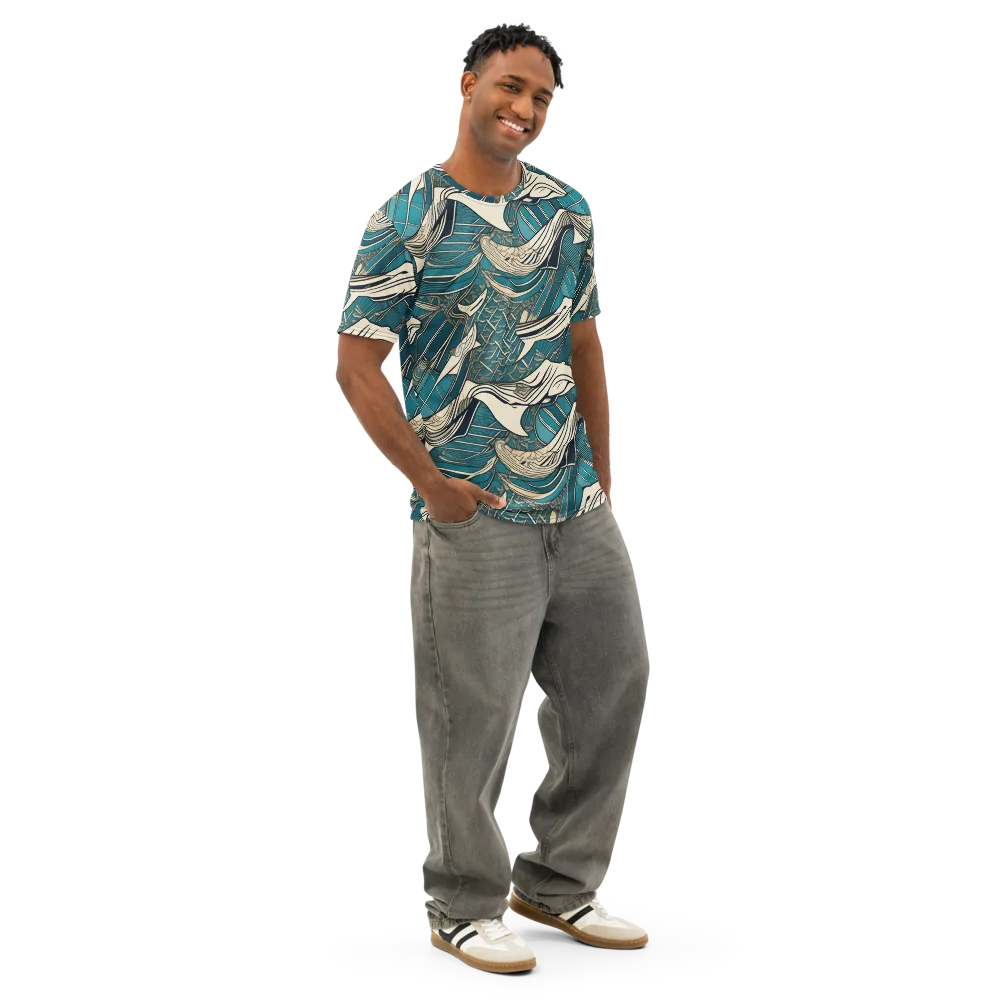 Teal Undertow on Men's Cotton Crew Neck T-Shirt — Right Front