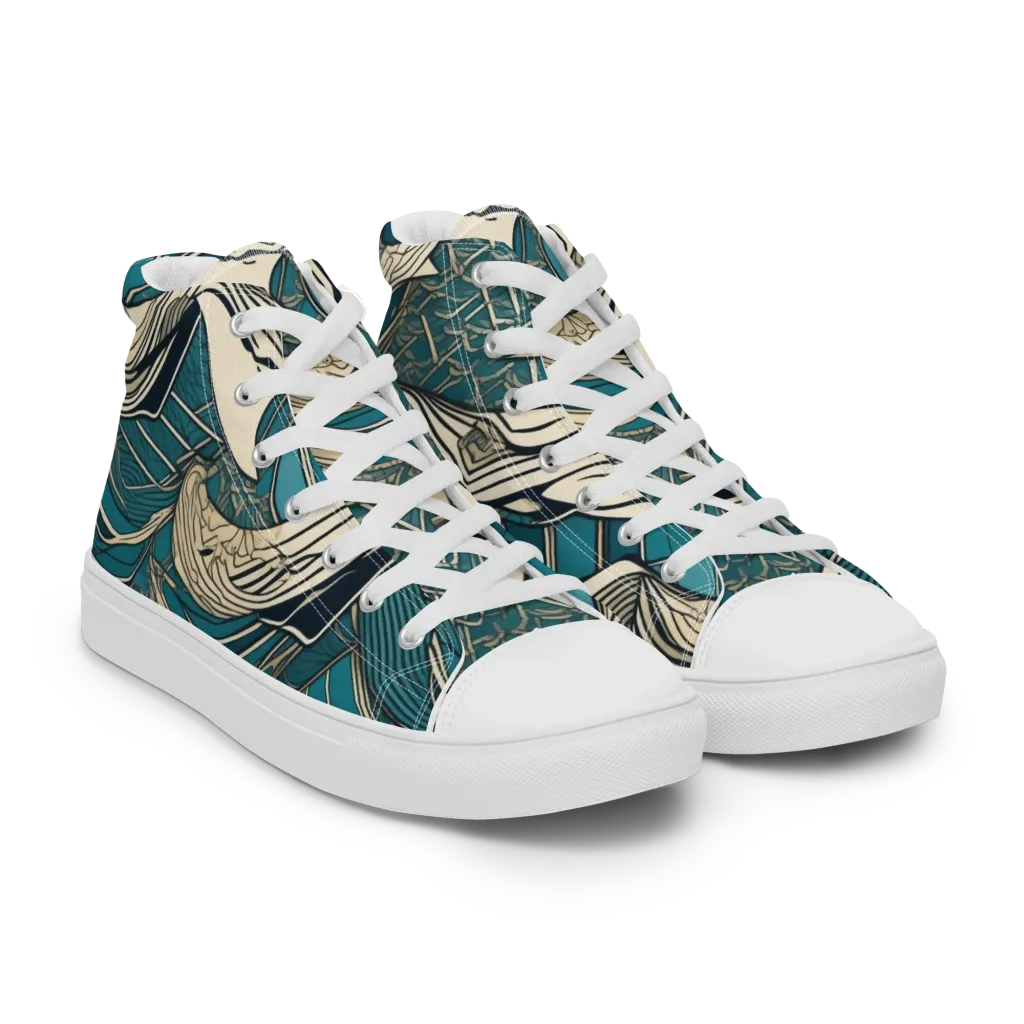 Teal Undertow on Men's High Top Canvas Shoes — Right Front