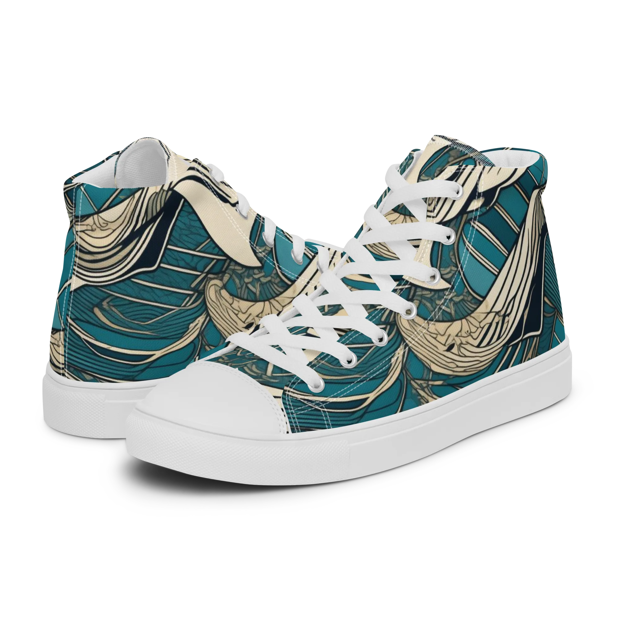 Teal Undertow on Men's High Top Canvas Shoes — Left