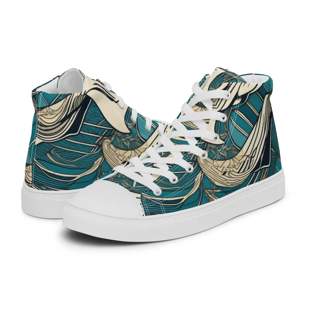 Teal Undertow on Men's High Top Canvas Shoes — Left