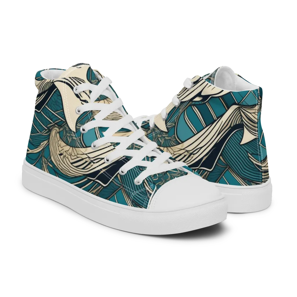 Teal Undertow on Men's High Top Canvas Shoes — Right
