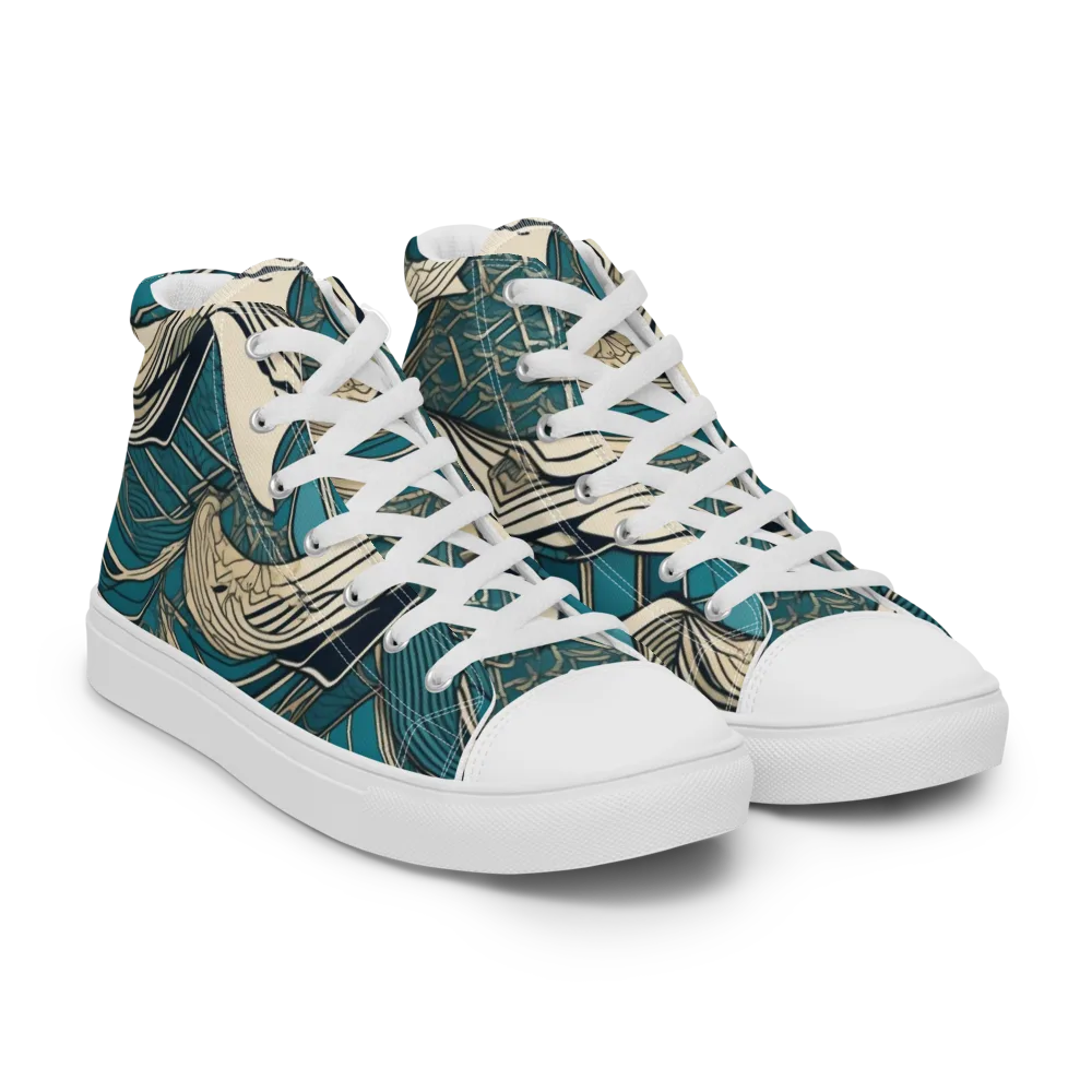 Teal Undertow on Women's High Top Canvas Shoes — Right Front