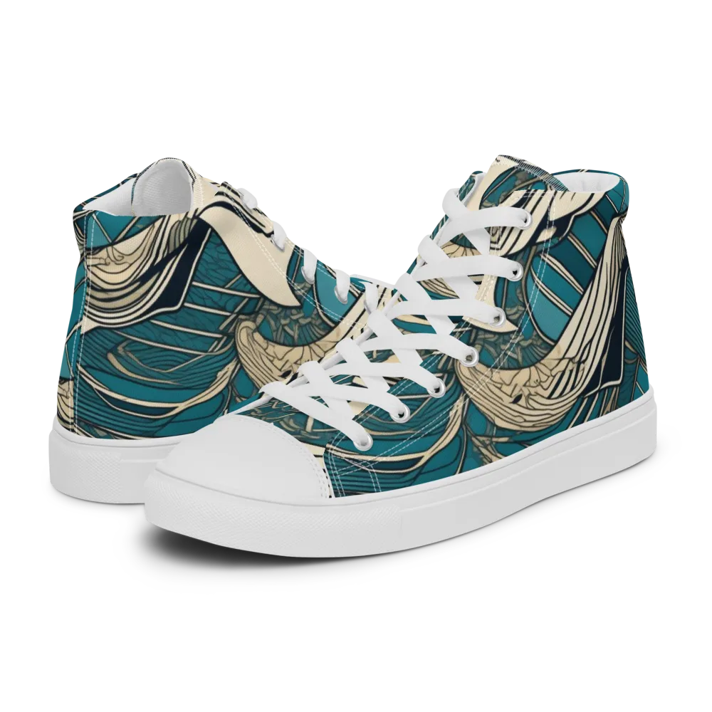 Teal Undertow on Women's High Top Canvas Shoes — Left