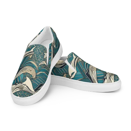 Teal Undertow on a Men's Slip-On Canvas Shoes