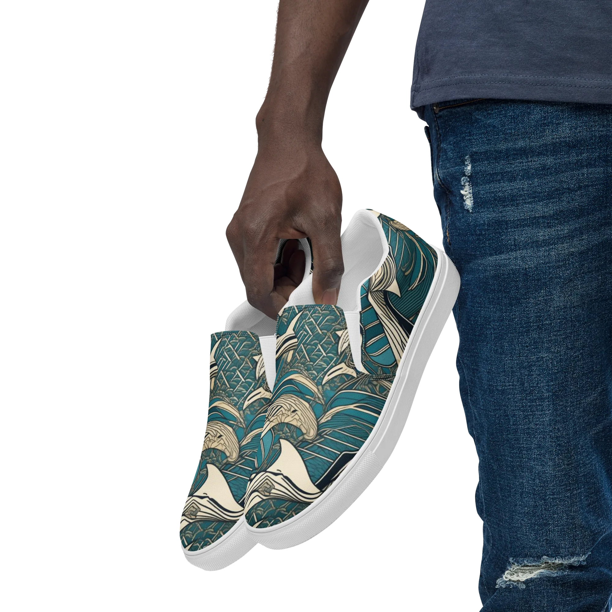Teal Undertow on Men's Slip-On Canvas Shoes — Left Front