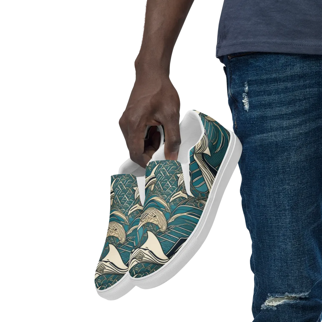 Teal Undertow on Men's Slip-On Canvas Shoes — Left Front