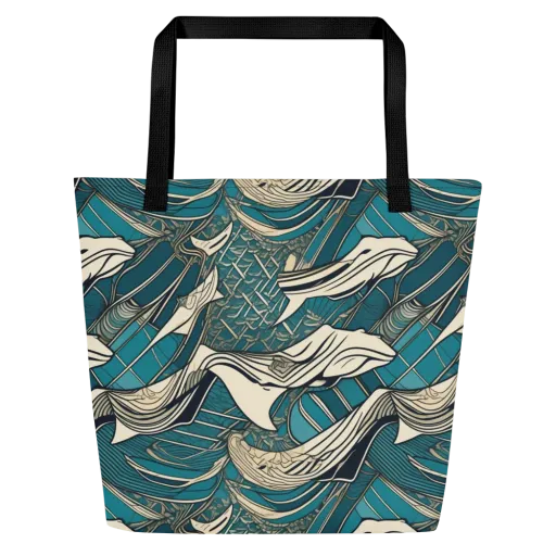 Teal Undertow on a Large Tote Bag W/ Pocket