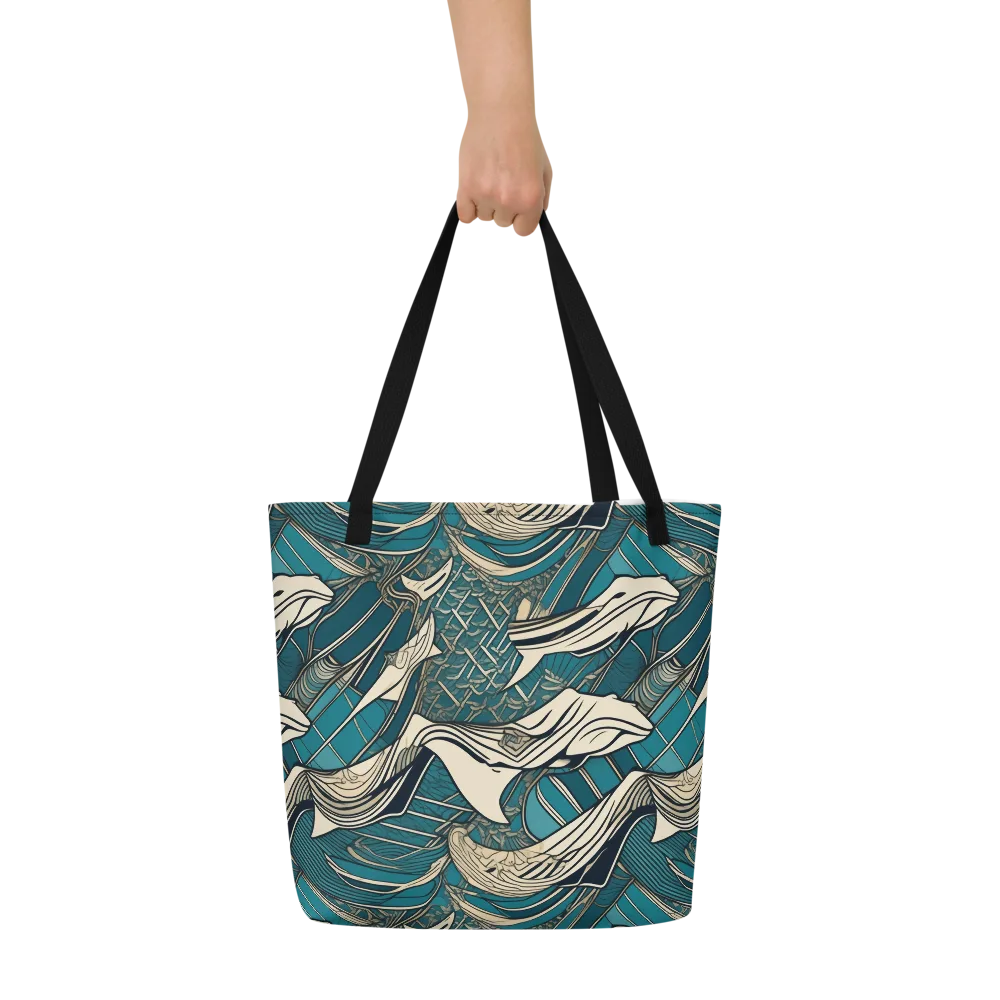 Teal Undertow on Large Tote Bag W/ Pocket — Front