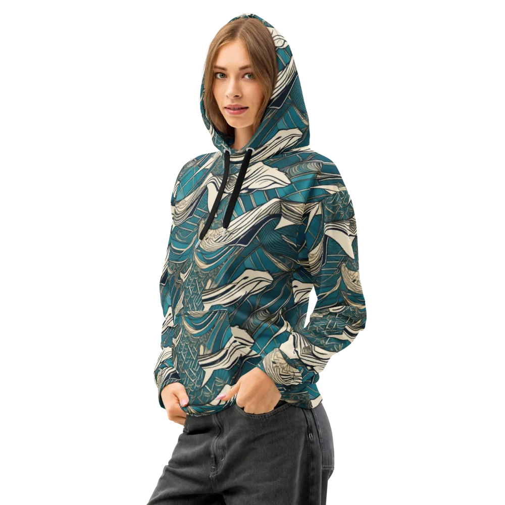 Teal Undertow on Cotton Hoodie — Left Front