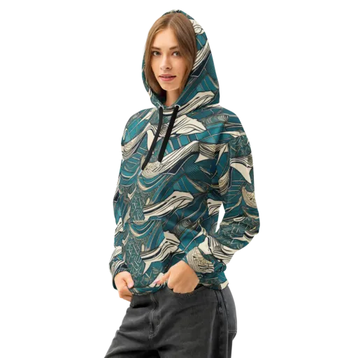 Teal Undertow on a Cotton Hoodie