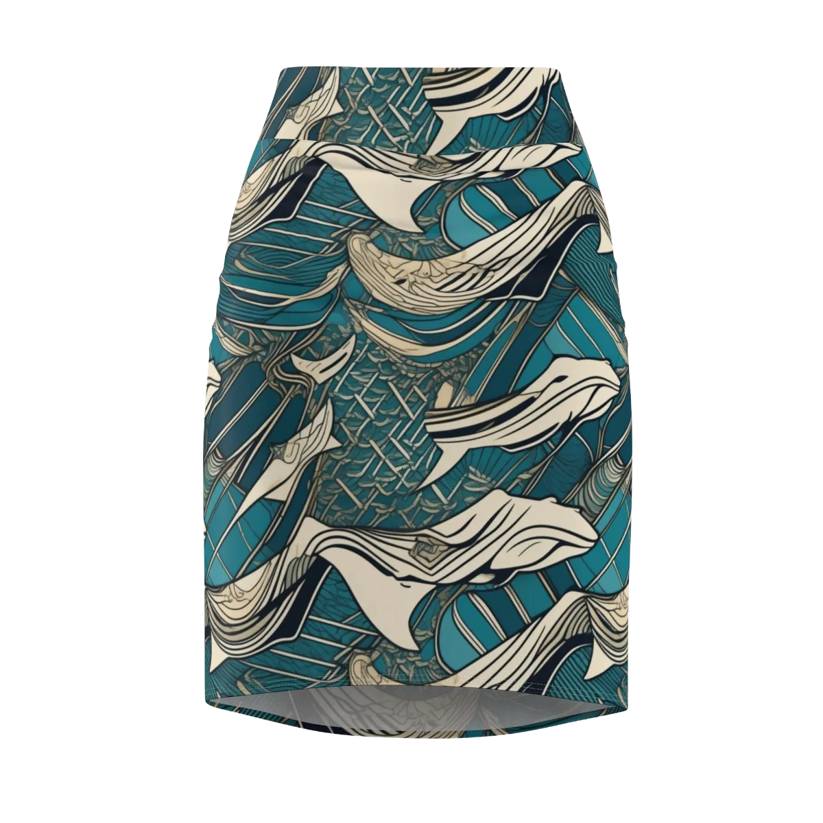 Teal Undertow on Pencil Skirt — Front