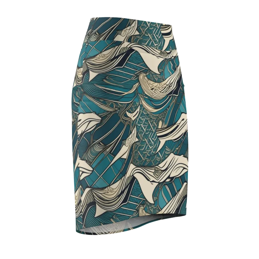 Teal Undertow on Pencil Skirt — Front Side