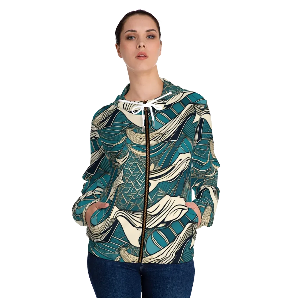 Teal Undertow on Women's Full-Zip Hoodie — Front On Person